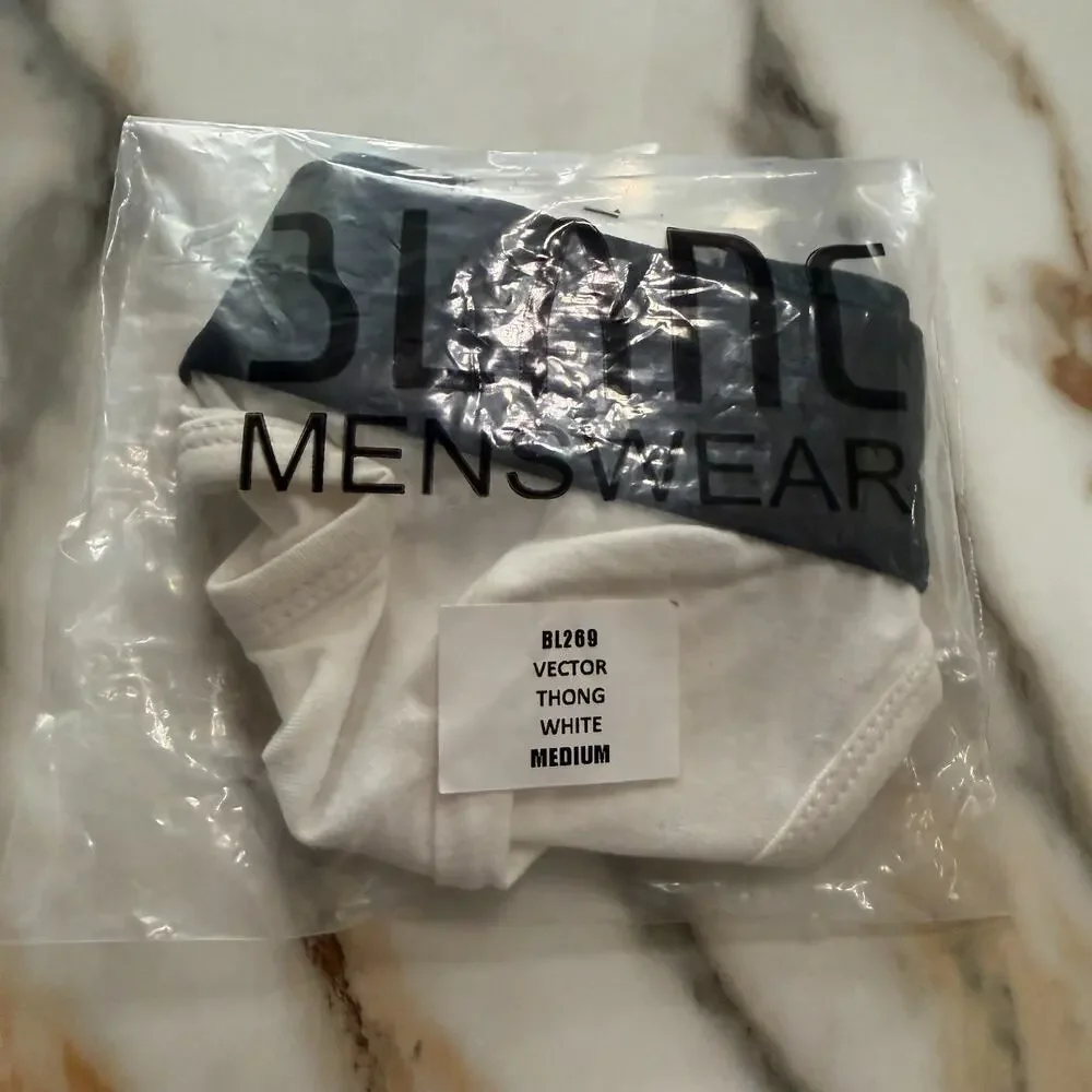 NEW Blanc Menswear Cotton BL269 Vector Thong Color White Size Medium